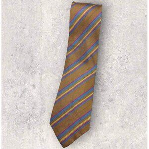 EMILIO PUCCI VINTAGE Shantung Silk Tie ITALY Brown Blue Striped W:3.1" EUC